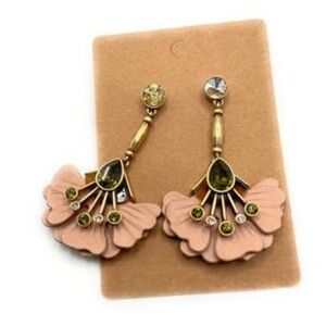 Stella & Dot Rory leather petal flower drop earring green rhinestone  EUC